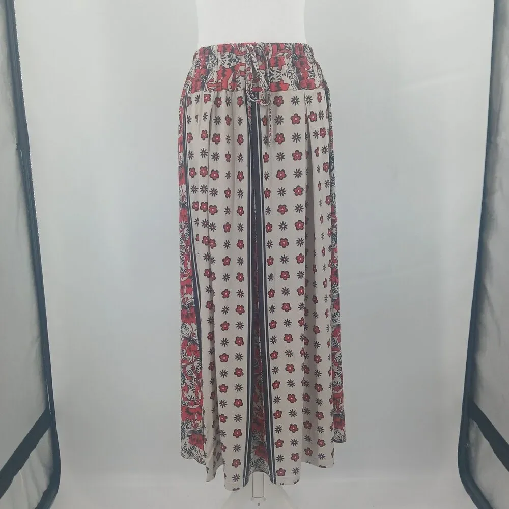 womans metrowear size large maxi skirt red and cream floral paisley teacher